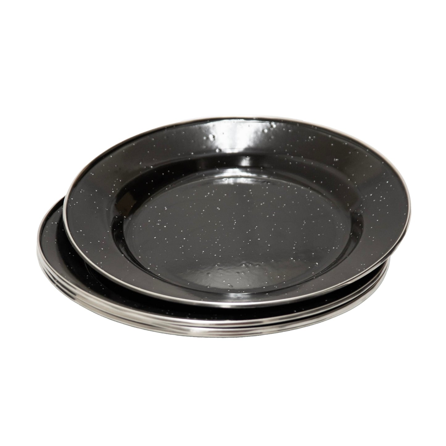 Stansport Deluxe 24-Piece Enamel Tableware Set - Black (11220-20) - Enamel Plates and Bowls Lightweight and Durable Camp Dish Set for Camping and Backpacking Plates and Bowls for 4 People