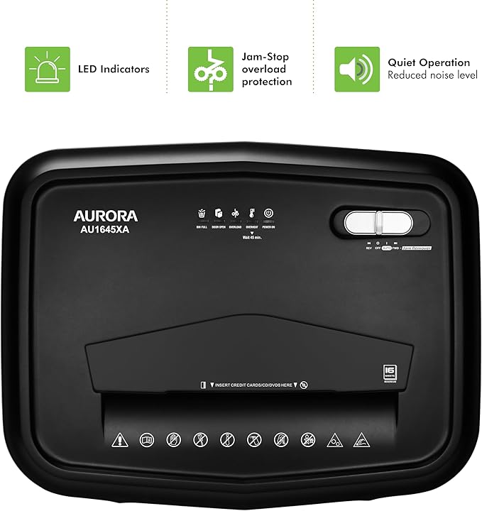 Aurora AU1645XA 16-Sheet Cross-Cut Paper and CD/Credit Card Shredder/5-Gallon Pullout Basket/ 30 Minutes Run Time