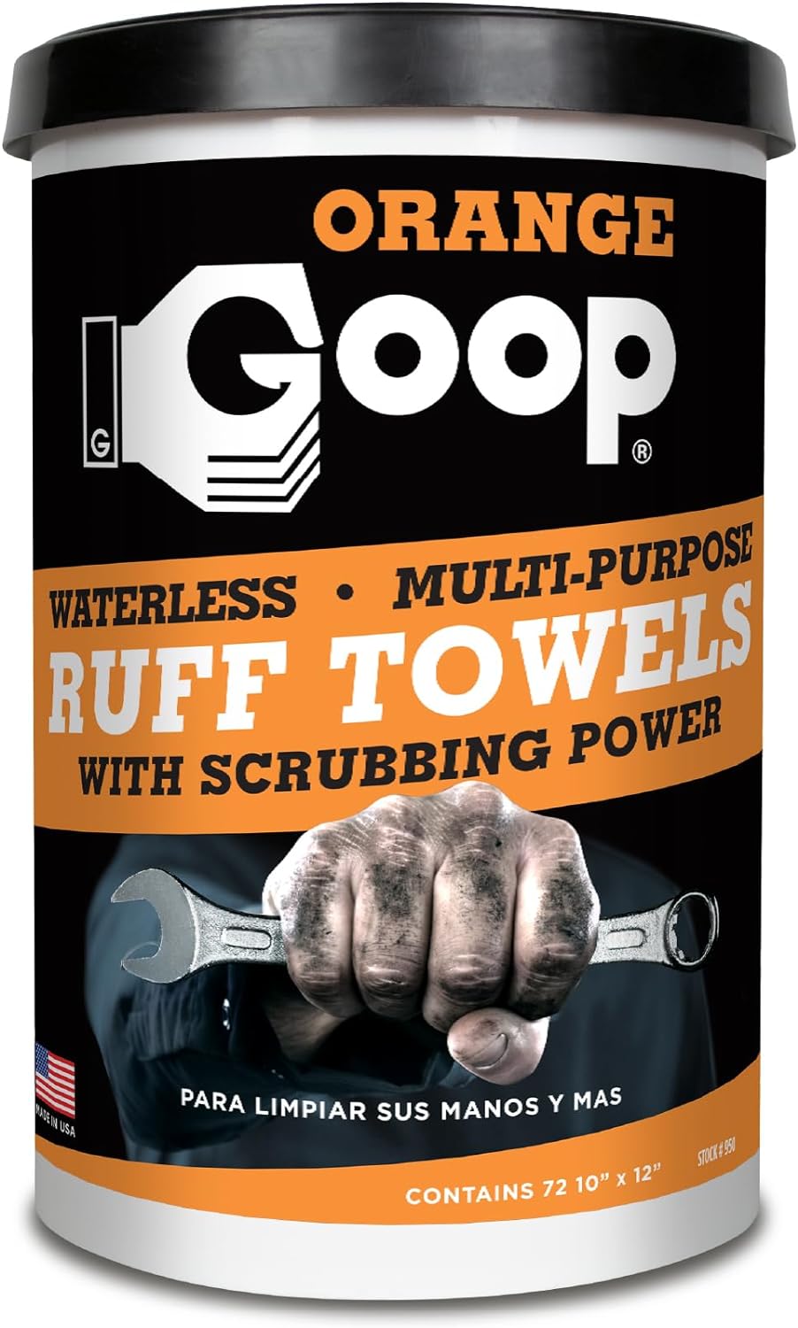 GOOP Orange Heavy Duty Ruff Towels with Scrubbing Power, 10â x 12â Dual Textured Multi-Purpose Cleaning Wipes, Removes Dirt, Grease, Oil, 72 Count