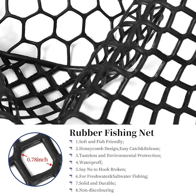 Rubber Fishing Net Large Folding Landing Collapsible Aluminum Pole Handle with Deep Net for Fishing,Big Fishing Net for Freshwater and Saltwater,Fly Fsihing Net Extend to 67 inches