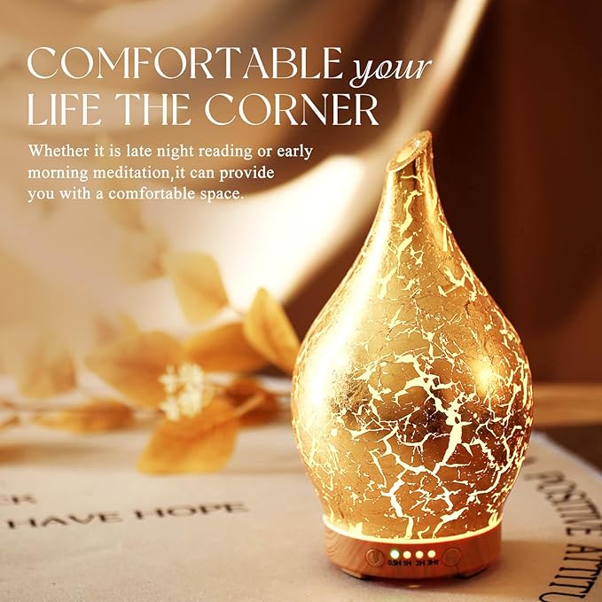 Porseme Essential Oil Diffuser Glass Aromatherapy Ultrasonic Humidifier, Air Refresh Auto Shut-Off, Timer Setting, BPA Free for Home Hotel Yoga Leisure SPA Gift 150ml Last 6H