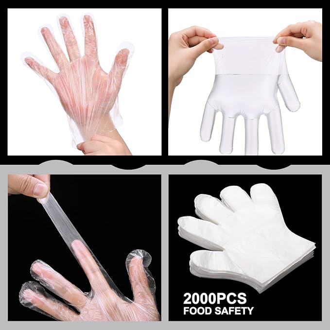 Hoolerry 2000 Pcs Disposable Plastic Gloves for Cooking Food Prep Clear Service Safe Kitchen Gloves for Food Handling Household Cleaning Party Celebration, One Size Fits Most
