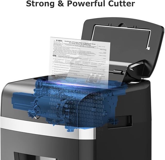 BONSEN Shredder for Office, 120-Sheet Auto Feed Paper Shredder, Micro Cut Paper Shredders for Home Office Use, 30 Minutes/High Security Level P-4/6 Gallon Bin (S3110)