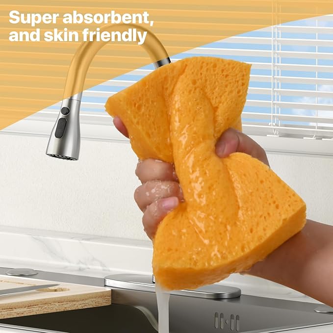 4 PCS Large Natural Cellulose Sponges 6x4x2 Inch - Super Absorbent and Biodegradable, Perfect for Home & Kitchen Cleaning, Boat Bail, Car Washing
