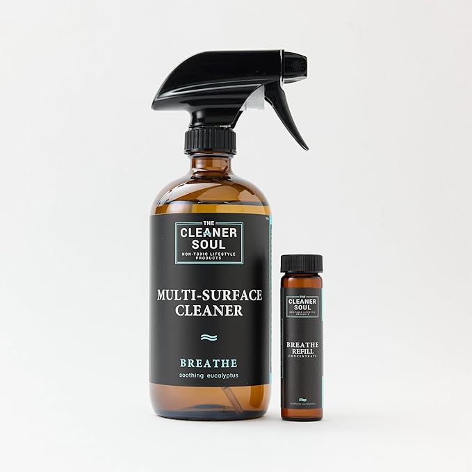 Non-Toxic Multi Purpose Cleaner, Natural Cleaning Spray, Luxurious Refillable Glass Bottle, Essential Oil Fragrance, Safe for All Surfaces, Safe for Animals, Pets, Safe for Humans (Eucalyptus Breathe)