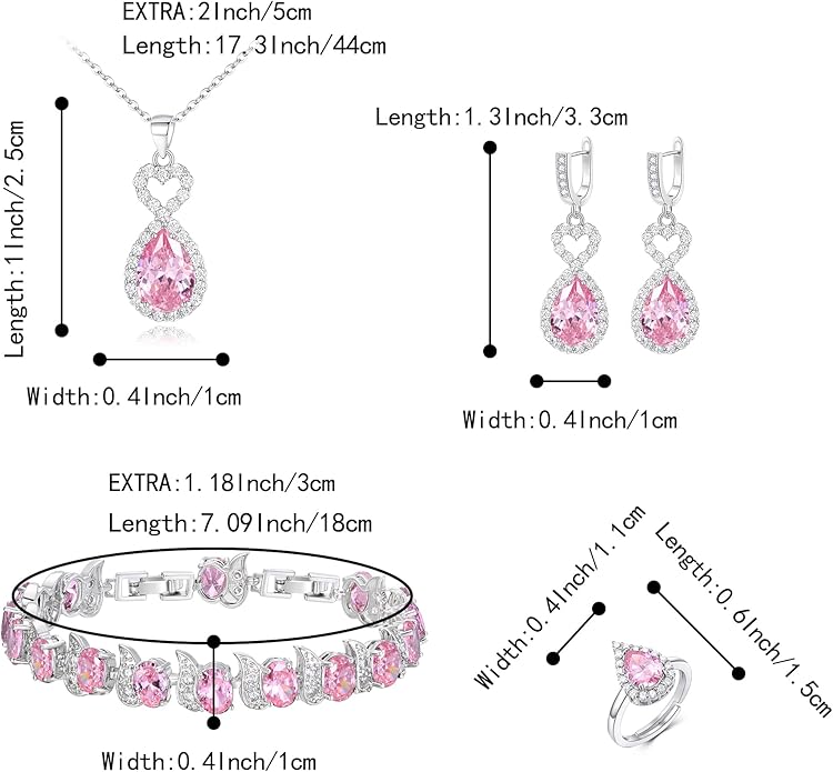 BriLove Wedding Jewelry Set for Women Bride Bridesmaid, Gorgeous Cubic Zirconia Teardrop Necklace Earrings Bracelet Adjustable Ring Jewelry Gift for Birthday/Anniversary/Mother’s Day