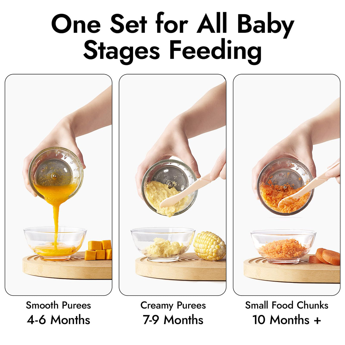 NCVI Puree Baby Food Processor Glass Set, Mini Infant Food Maker Blender Machine with 8 Blades and Grinding Disc, Small Blender for Baby Food Including Containers, Silicone Tray and Tableware