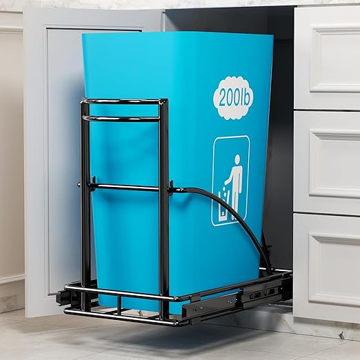 Under Sink Trash Can 13Gal Quiet Close Pull Out Trash Can Under Cabinet 50Qt 13" Wx17 Hx17 D, Black
