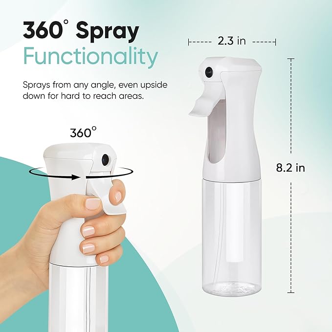 Aquableu Spray Bottle for Hair – 10-Pack Continuous Mist Spray Bottle for Hair Care, Styling, Cleaning, Plants, Pets & Essential Oils (Clear, 6.76oz/200ml)