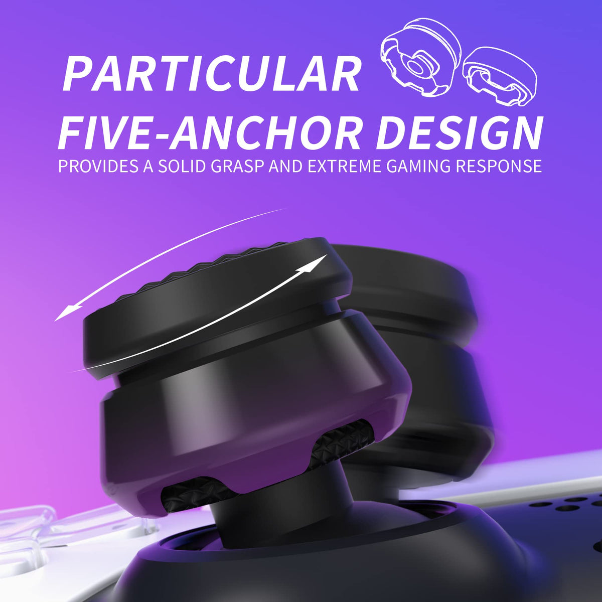 PlayVital Thumbs Pro ARMOR Thumbstick Extender for ps5 Controller, Joystick Caps Grip for ps5 Controller - 2 High Raise and 2 Mid Raise Dome - Black