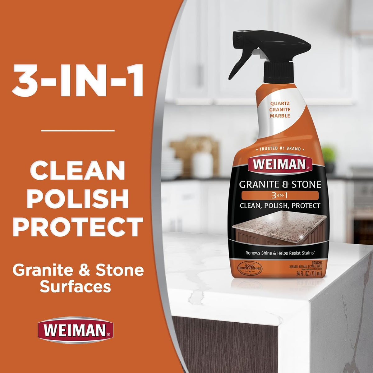 Weiman Complete Countertop Clean & Protect Kit - For Granite, Marble, Quartz & Stone - Granite & Stone Cleaner and Polish - 24 oz, Granite & Stone Sealer -24 oz