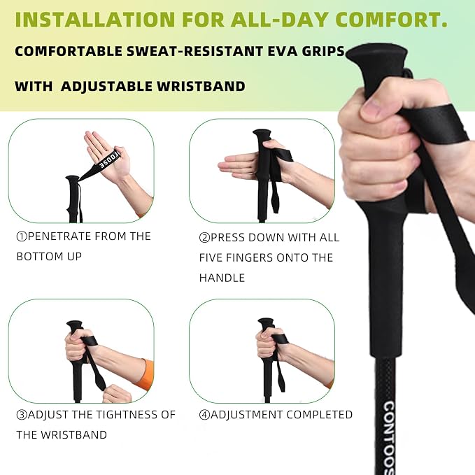 3K Carbon Fiber Trekking Poles & Walking Stick Retractable Lightweight for Hiking (1-PCS)