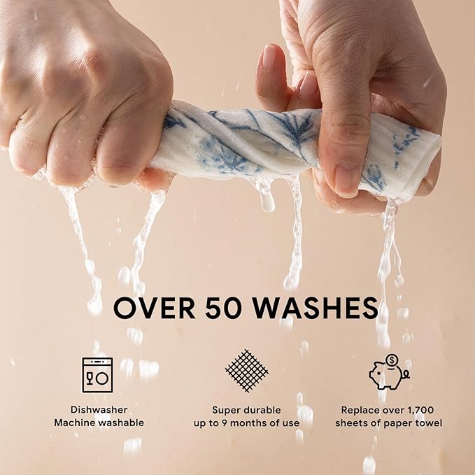 RECYCO Swedish Dishcloths for Kitchen | 6 Pack Foggy Blue Washable Dish Rags | Cellulose Reusable Cleaning Paper Towels | Absorbent Counter Dish Cloth Sponge Kitchen Wipes, 8" L x 7" W
