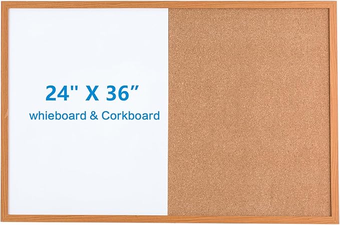 Combination Writeboard 36"x 24" Magnetic Whiteboard & Cork Board Dry Erase Board Bulletin Board Wall Mounted Wood Frame