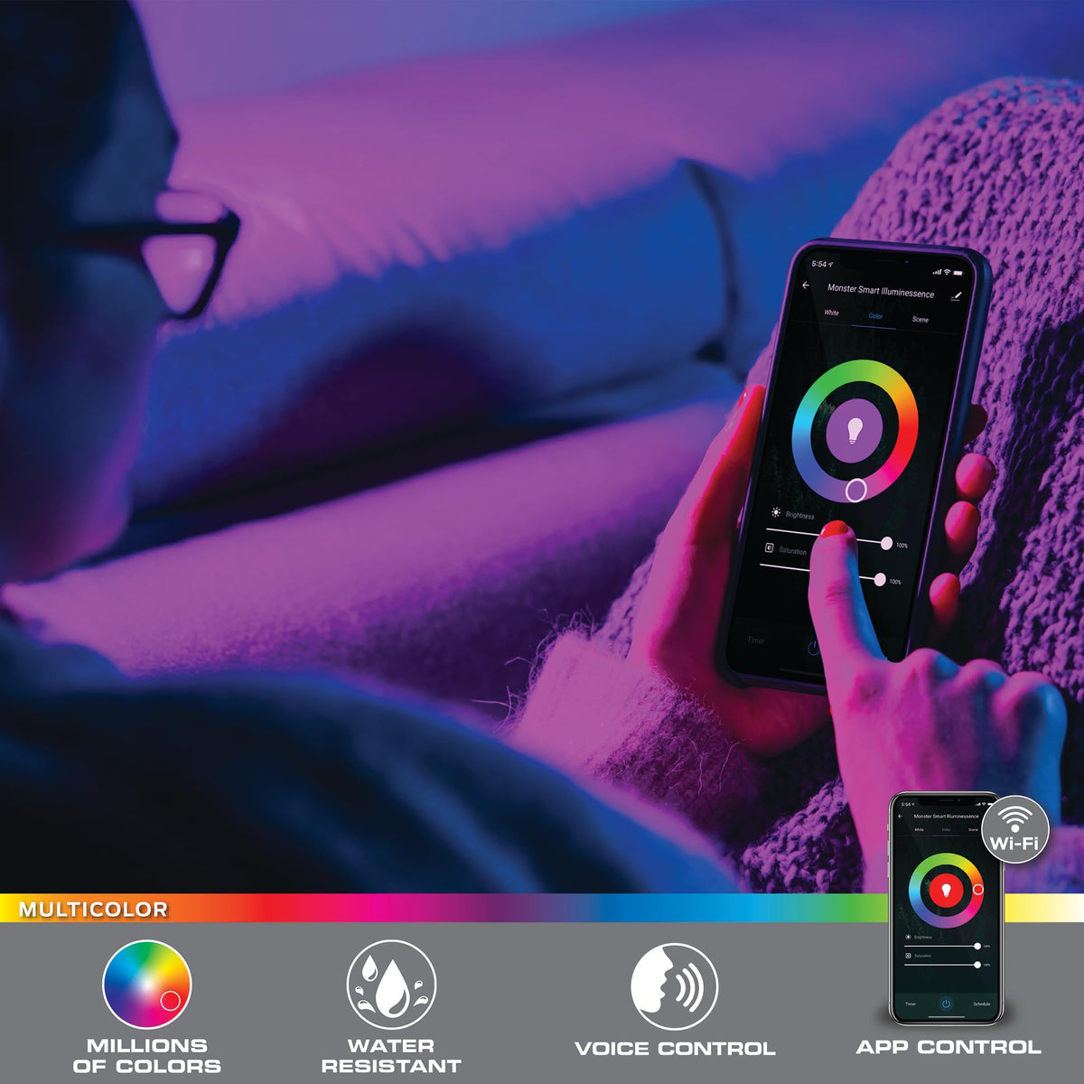 LED Strip Short Wi-Fi Multi-Color LED Light Strip Monster 6.5Ft, Smart App, Customizable Settings, Any Space, Voice-Control, Alexa, Google Assistant, Easy Installation