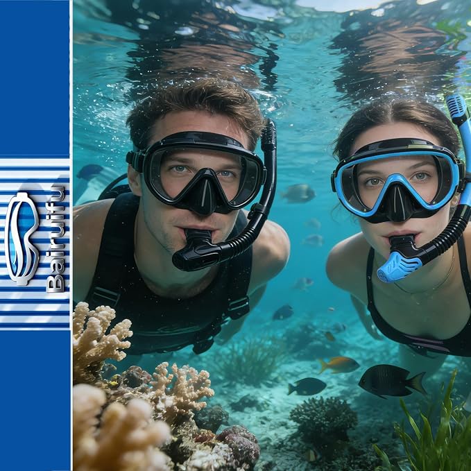 Snorkeling Gear for Adults 2-Pack | Anti-Fog & Anti-Leak Snorkeling Mask | Breath-Free Dry Snorkel | 180° Panoramic View with Quick-Dry Bags