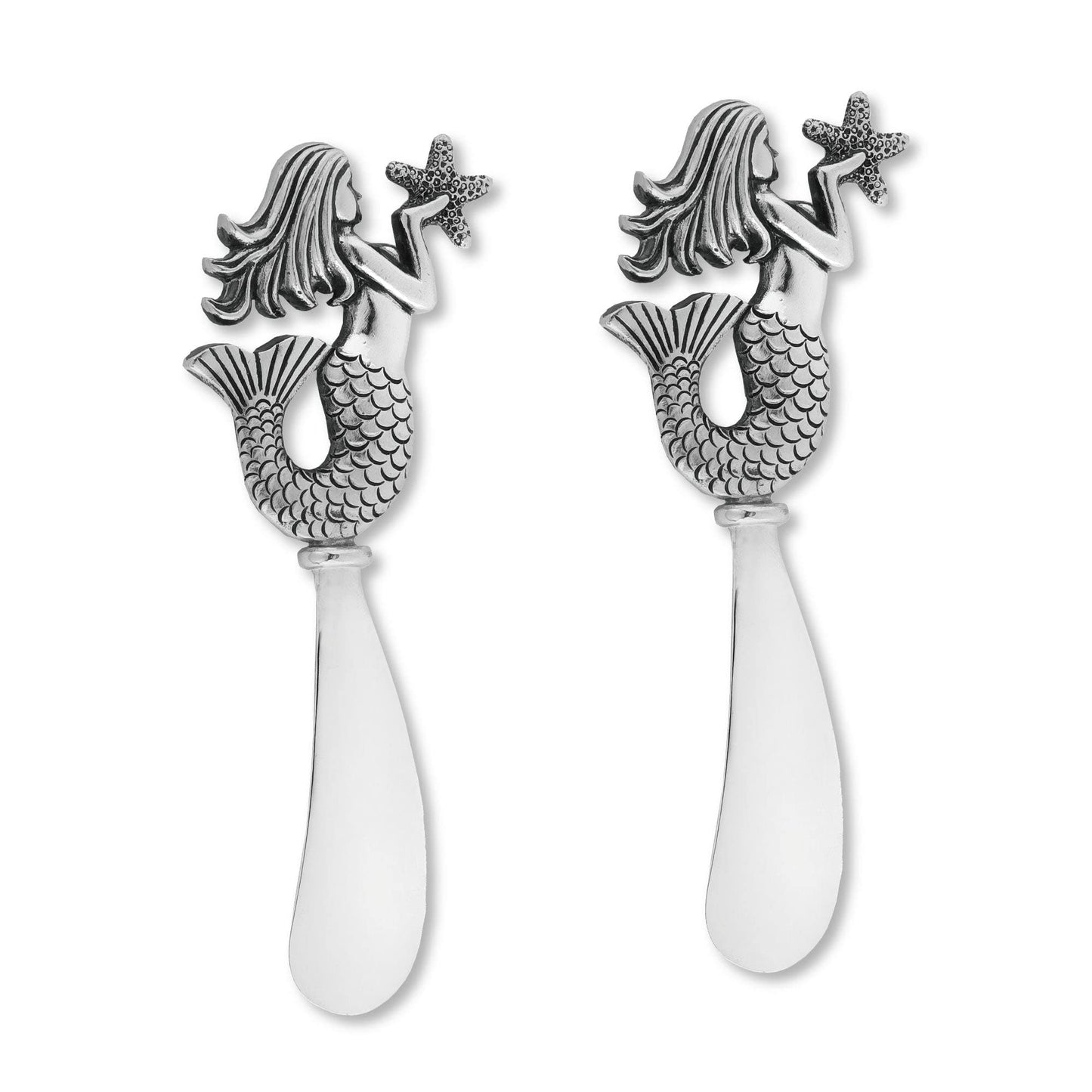 UP Mermaid Cheese Spreader Set, Zinc Alloy Butter Spreaders with Decorative Handles for Cheese, Cream, and Dips, Silver, 4.75 Inch, Set of 2