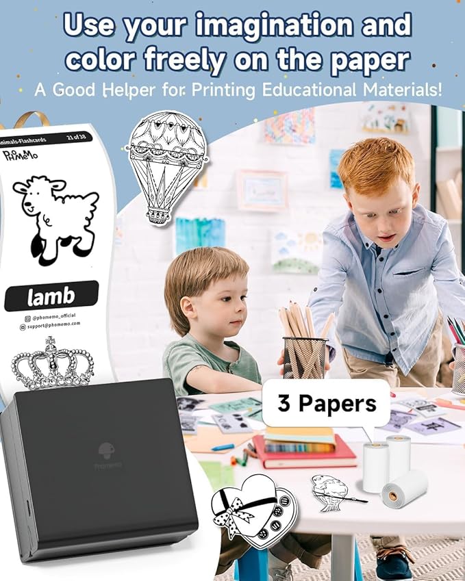 Phomemo Sticker Printer- Mini Thermal Sticker Printer Machine, Small Pocket Label Maker Instant Print for DIY Creation, Study Notes, Photos, Portable Inkless Photo Maker for Kids/Students, Black