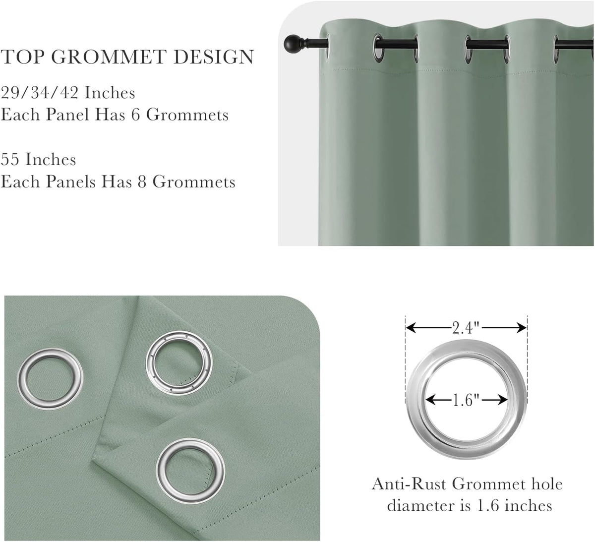 PONY DANCE Sage Green Blackout Curtains for Bedroom 84 Inch Length 2 Panels Set, Privacy Thermal Insulated Room Darkening Grommet Drapes for Living Room Window, W34 x L84 Inch