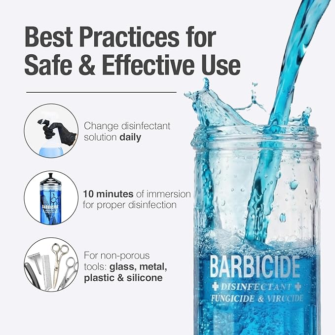 BARBICIDE Disinfectant Jar and Concentrate Starter Kit (4 Oz Jar + 16 Fl Oz)– Professional Salon, Spa & Barber Tool Sanitizing Kit
