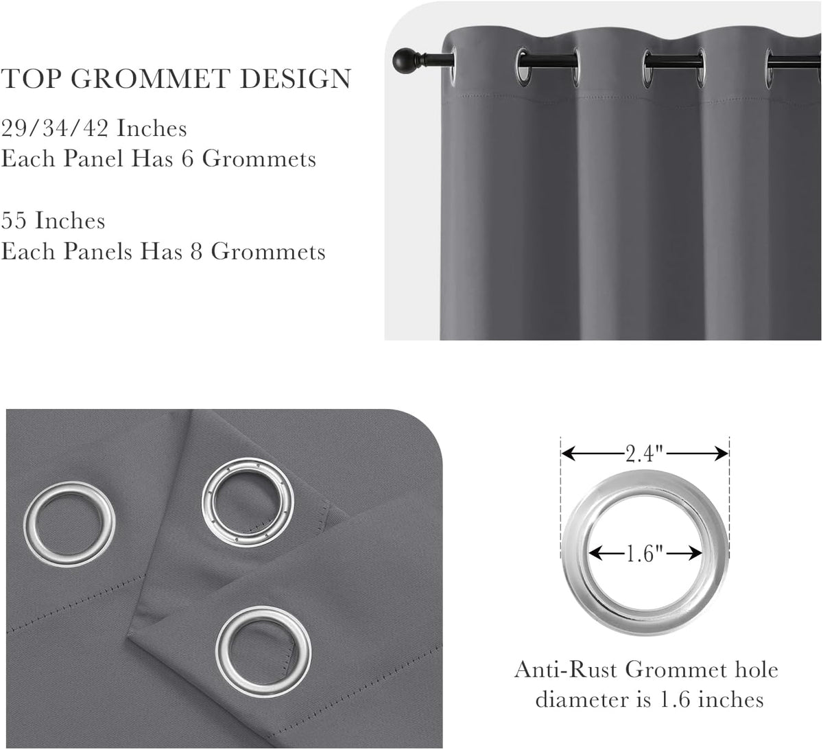 PONY DANCE Gray Blackout Curtains for Bedroom 64 inch Length, Thermal Insulated Light Blocking Window Drapes for Living Room, 2 Panels Set with Top Grommets, 42-inch Wide