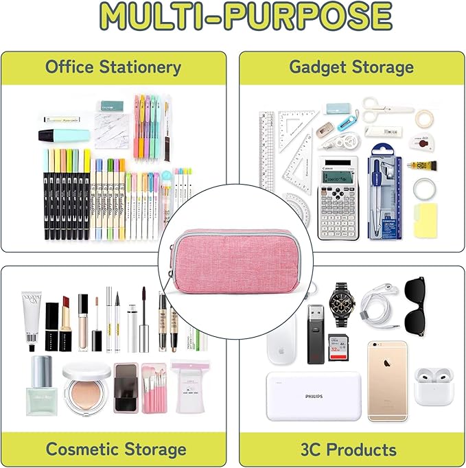 Della Gao Big Capacity Pencil Pen Case Nylon Large Pencil Pouch Simple Stationery Bag Office Organizer Pen Bag for Men Women - Pink