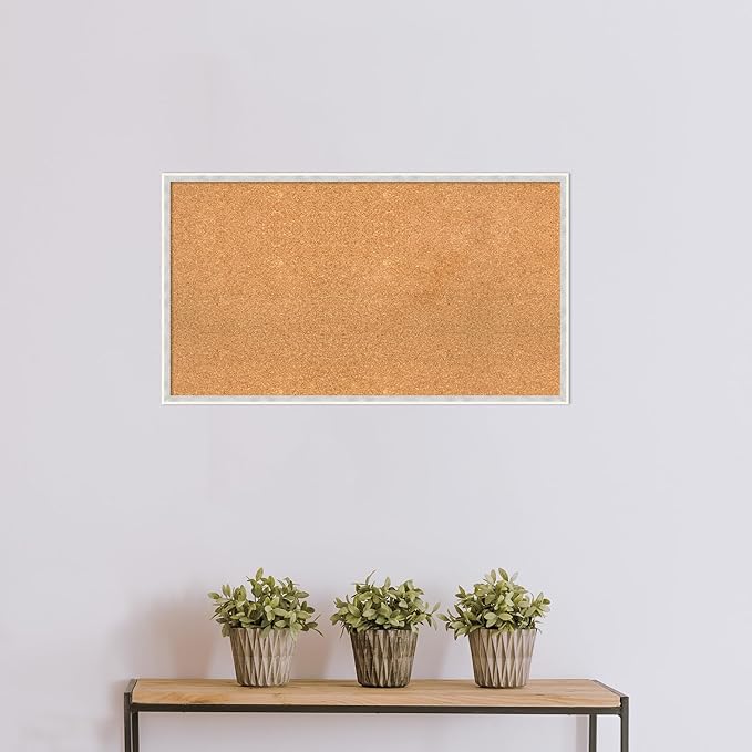 Amanti Art Natural Cork Board for Wall, 21x37 Vision Board with White Frame, Large Corkboard Office Decor for Home Organization, Modern Corkboard Pinboard to Display Items for Home Organization in