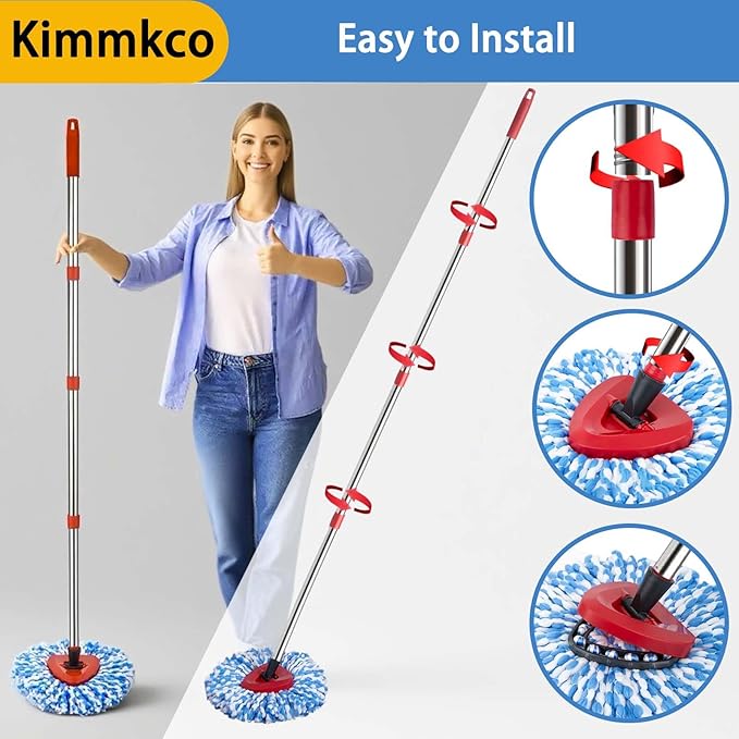 Small Spin Mop Replacement Head for O Cedar RinseClean 2-Tank System, 2 Fluffy Microfiber Mop Refills with 1 Small Base & 4-Section 30-58in Mop Handle, Replace Heads for Deep Clean, Machine Washable