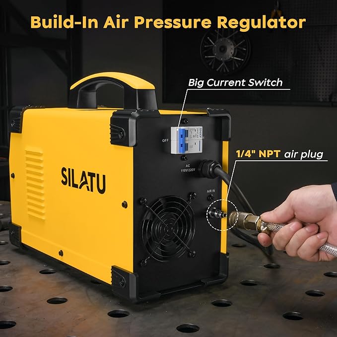 SILATU 75Amps Plasma Cutter, Large LED Display, Non-Touch Pilot Arc, Air Sensor Technology, 110/220V Dual Voltage IGBT Inverter Plasma Cutter Machine, 1'' Max Cutting Thickness for Beginners DIY