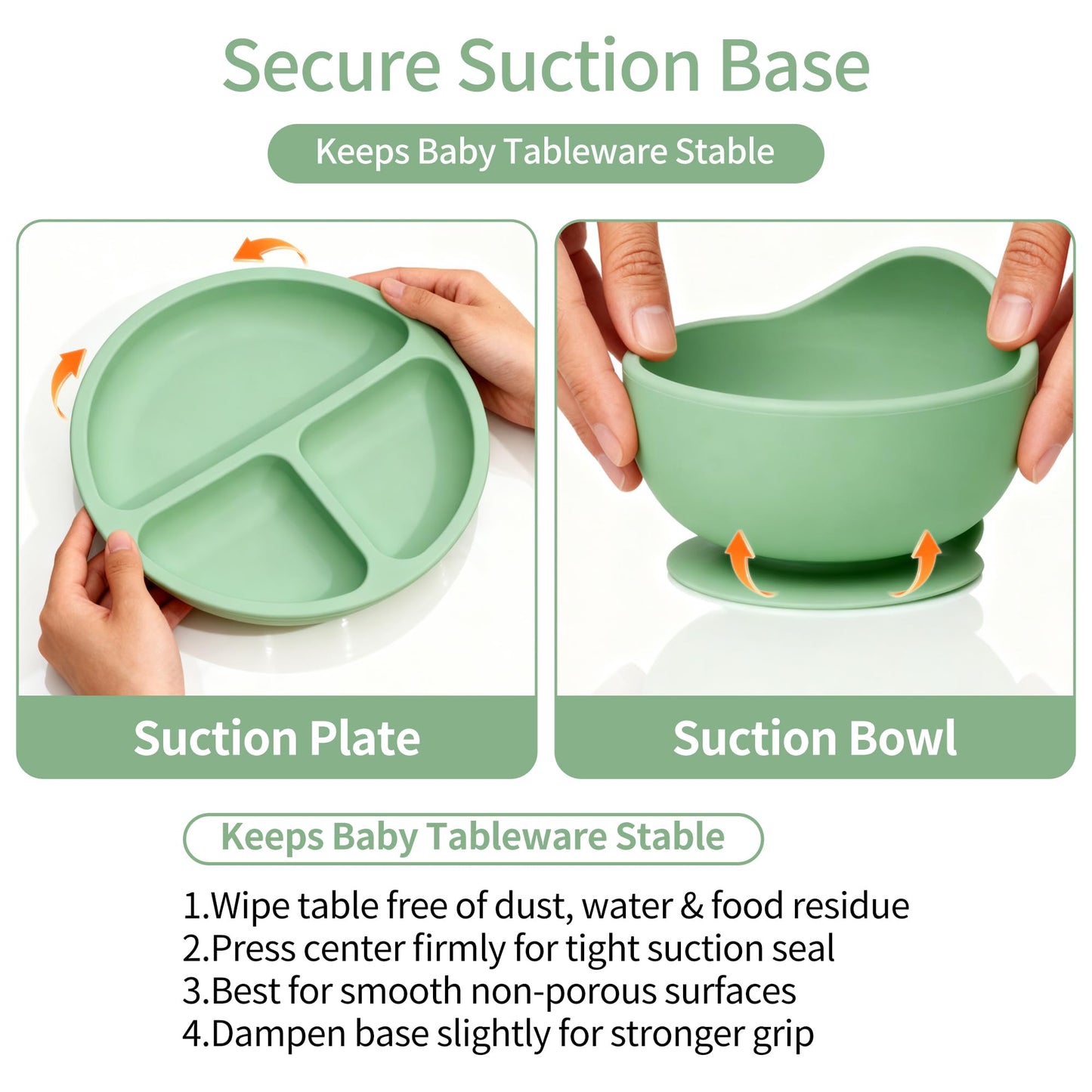 16 Pack Silicone Baby Feeding Set, BPA-Free Baby LED Weaning Supplies, Include Suction Plates, Baby Bowls, Silicone Fork & Spoon, and More, First Stage Baby Food Eating Utensils - 6+ Months(Green, 16)
