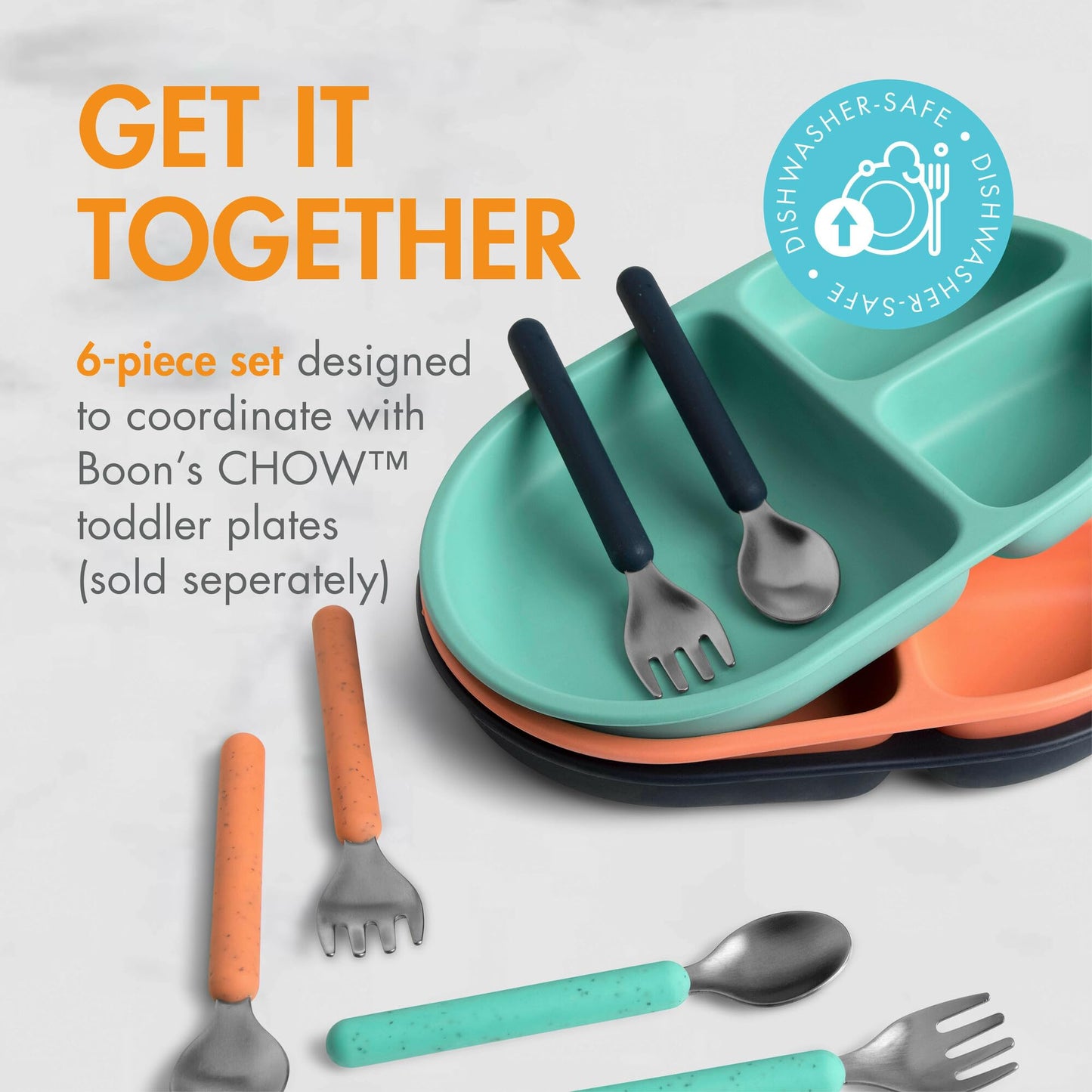 Boon Chow Silicone Plate Set - 3 Unbreakable Divided Toddler Plates - Baby Plates for 6 Months and Up - Baby Led Weaning Supplies - Mint Multicolor