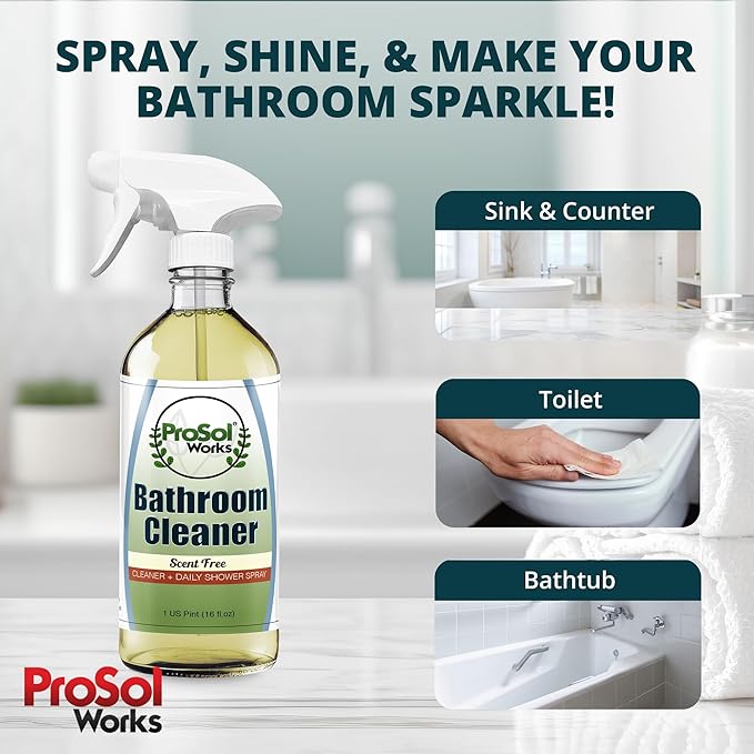 Bathroom Cleaner 16 oz - Daily Cleaning Spray for Shower Curtain, Sink, Shower, Tile, Bathtub, & Toilet Bowl Cleaners Revealing Natural Shine & Refreshing Scent- Safe on All Surface