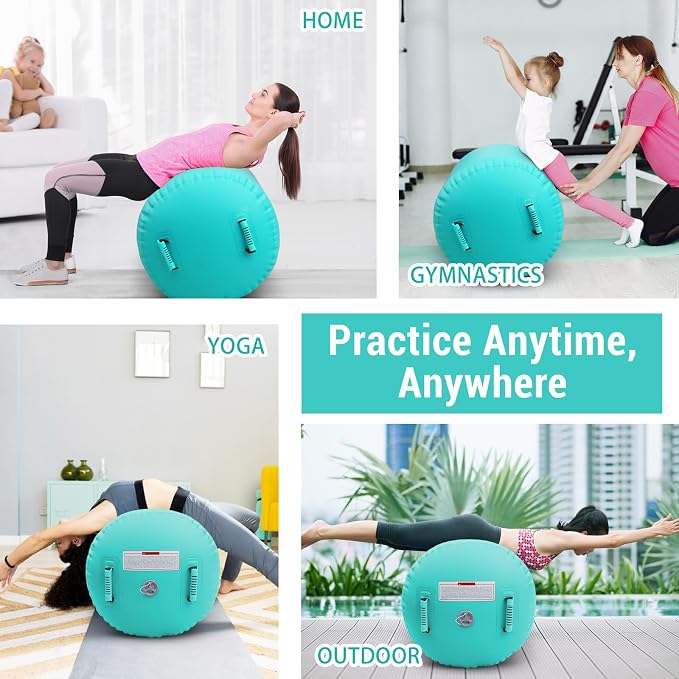 CZGBRO Gymnastics Barrel Air Roller NO Pump, Inflatable Tumbling Equipment Air Mat Octagon Mat for Backhandspring Training Cheerleading Home Use