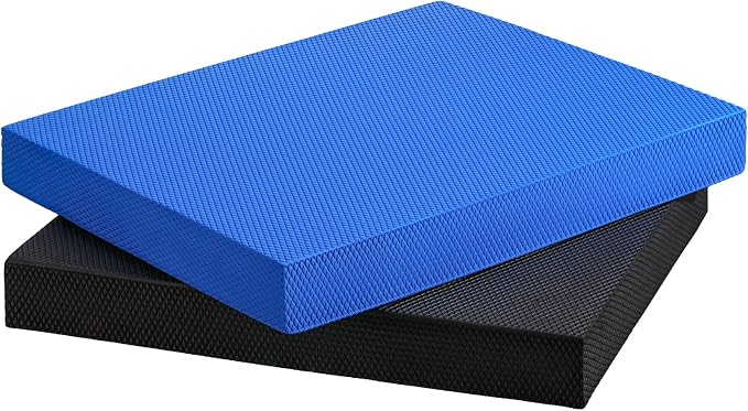 Deekin 2 Pcs Foam Balance Pad Non Slip Stability Trainer Rectangle Board Exercise Pad Cushion for Women Men Dancing Balance Training Workouts Yoga Physical Therapy, Black and Dark Blue