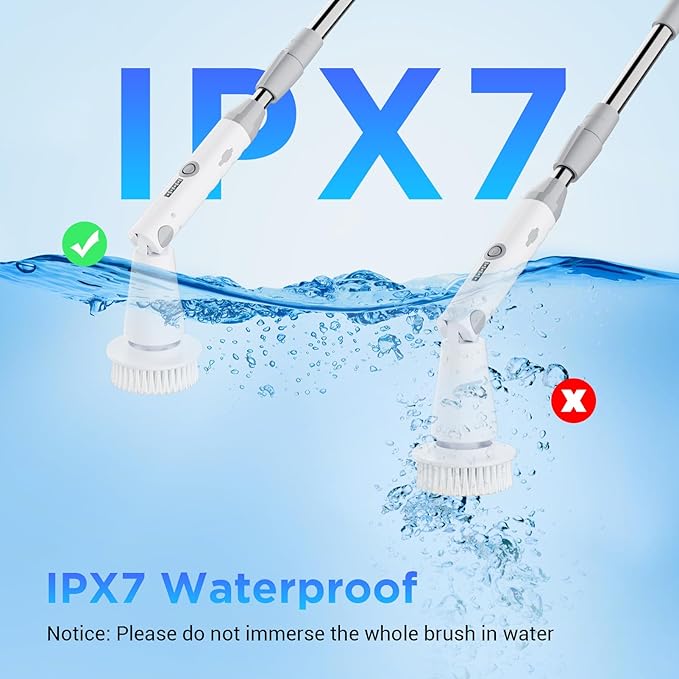 Electric Spin Scrubber, 2024 New Bathroom Cleaner, Power Shower Cleaning Brush with Extendable Handle & 4 Brush Heads, Shower Scrubber for Bathtub Tile Grout Kitchen Window and Floor (White/Gray)