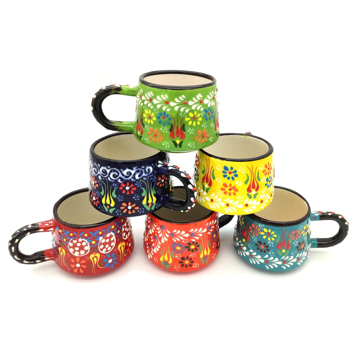 giftupstore Coffee Mug Cups Ceramic Handmade 6 Oz Coffee Mug Set for Espresso Cups, Multi Color Tile Coffee Cup Set for Tea, Cappuccino, Latte 180 Ml (set of 4)