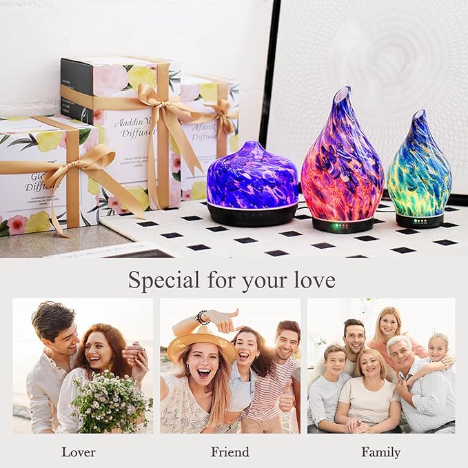 Porseme 150ml Essential Oil Diffuser Glass Color Changing Aroma Air Diffusers Aromatherapy Ultrasonic Cool Mist Humidifier 6 Running Hours Waterless Auto-Off for Sleeping Yoga Office Spa (Deep Blue)