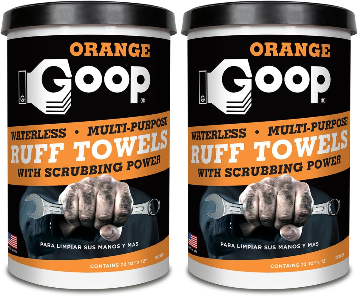 GOOP Orange Heavy Duty Ruff Towels with Scrubbing Power, 10â x 12â Dual Textured Multi-Purpose Cleaning Wipes, Removes Dirt, Grease, Oil, 72 Count (Pack of 2)