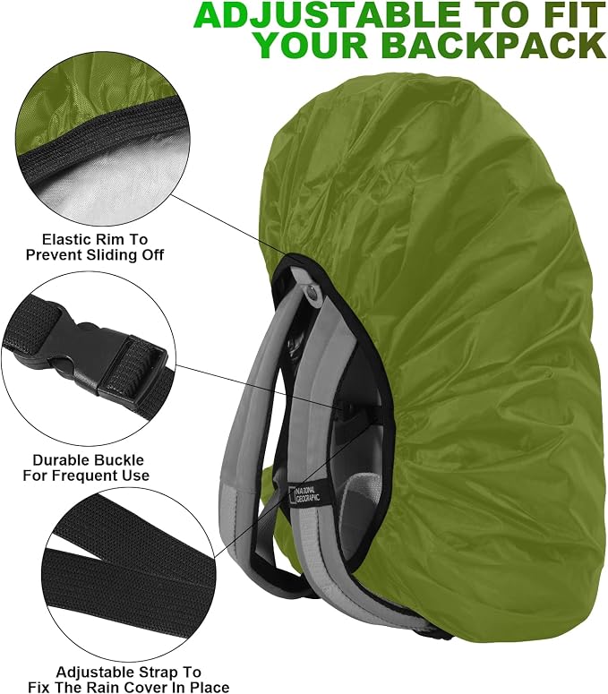 LAMA 2 Pack Waterproof Rain Cover for Backpack, Reflective Rucksack Rain Cover for Anti-Dust/Anti-Theft/Bicycling/Hiking/Camping/Traveling,L Size (for 45L-55L backpack), 1 Pcs Black + 1 Pcs Army Green