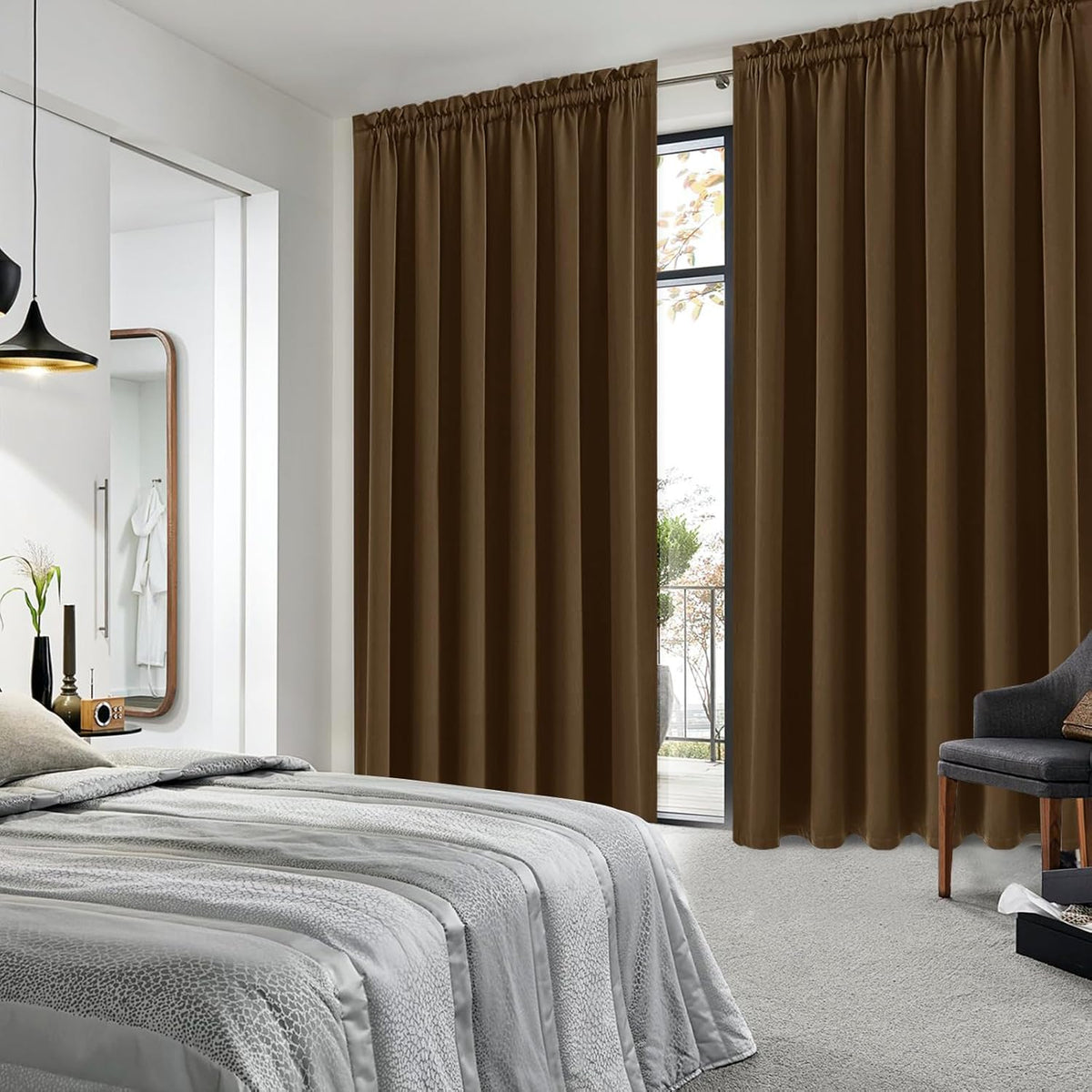 DWCN Blackout Curtains for Living Room Thermal Insulated, Energy Saving & Noise Reducing Bedroom Curtains, Brown, W 70x L 84 Inch, Set of 2 Rod Pocket Curtain Panels