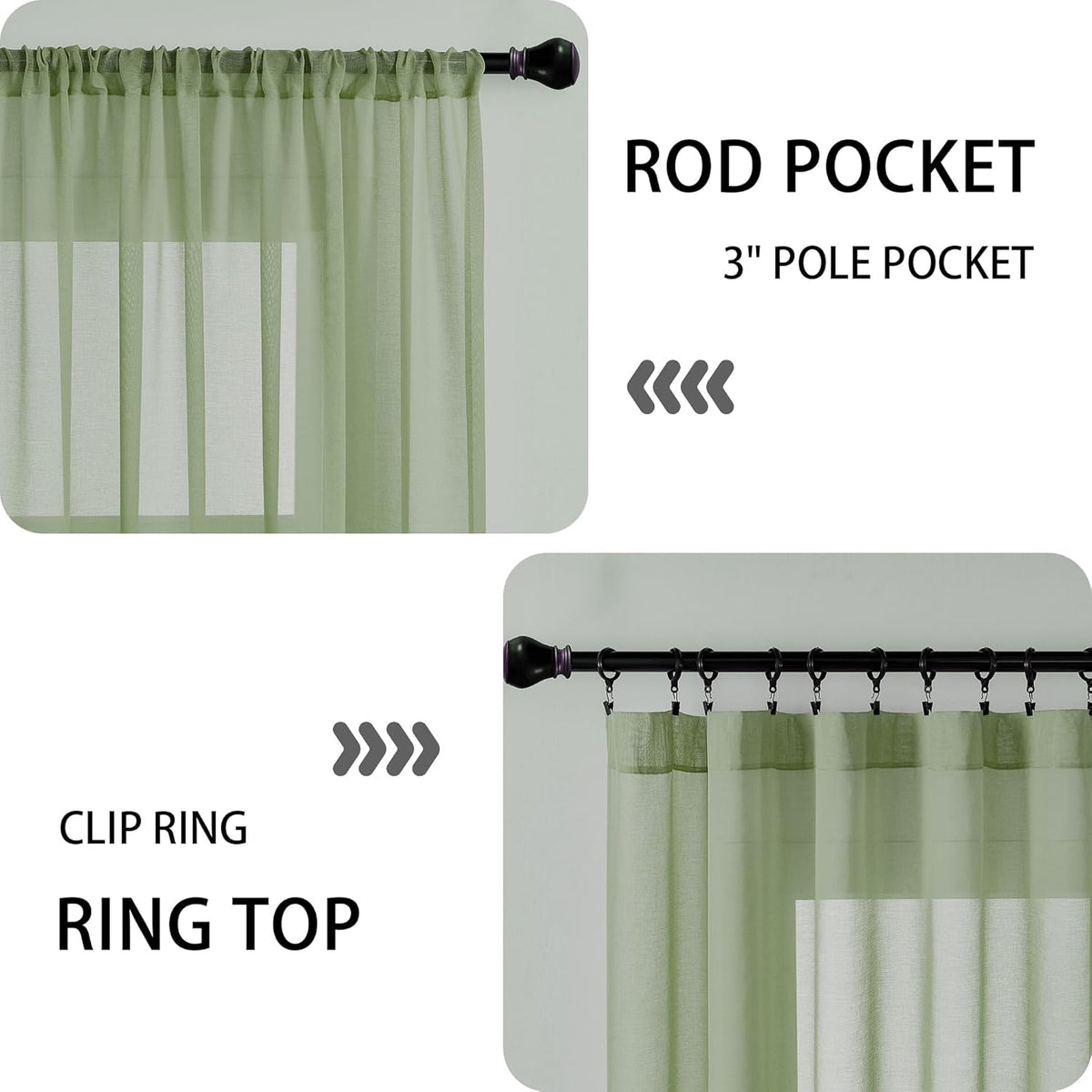 Tollpiz Short Sheer Door Curtain Closet Linen Textured Curtain Sheers Doorway Light Filtering Voile Patio Door Rod Pocket Curtains French Door, 54 x 54 inches Long, Sage Green, Set of 1 Panel