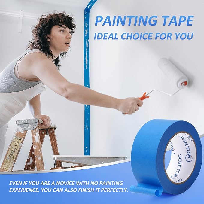 Blue Painters Tape 2 Inch Bulk - Blue Tape for Painting Automotive Walls Packing Removable NO Residue, Paint for Indoors & Outdoors, 2 Inches x 55 Yards x 5 Rolls