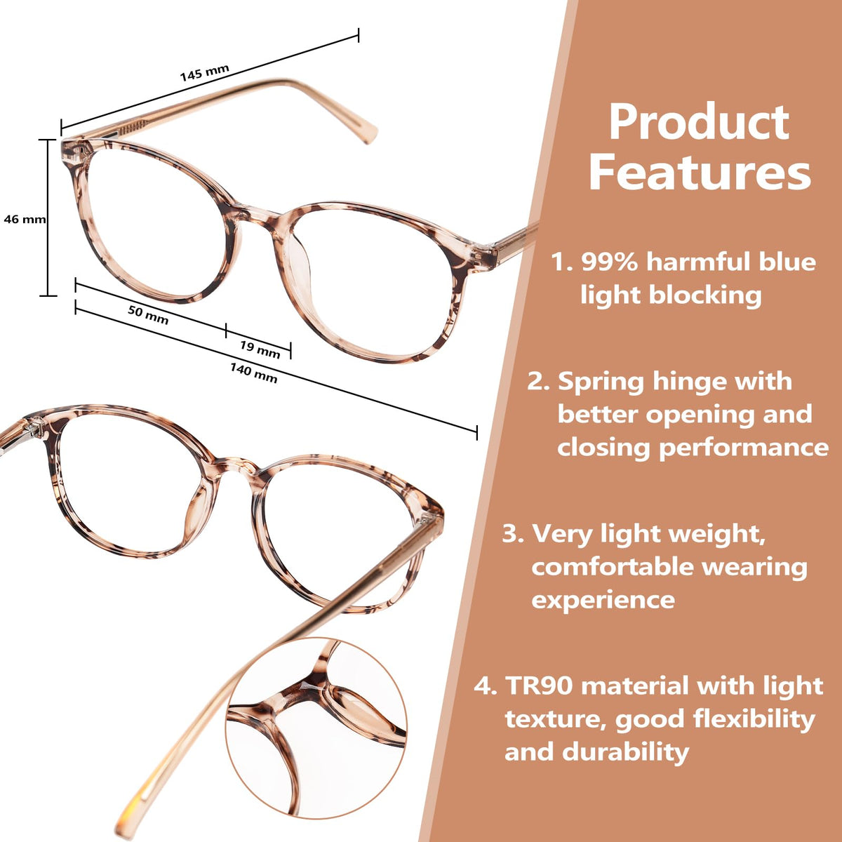 OPTOFENDY Blue Light Glasses for Women, TR90 Blue Light Blocking Glasses Relieve Eyestrain & Anti UV400 Rays
