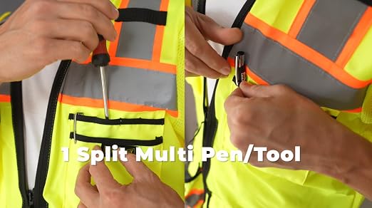 OccuNomix LUX-HDS2T3-YS Heavy Duty Solid/Mesh Two-Tone Surveyor Vest with Zipper, 8 Pockets, Class 3, 100% ANSI Polyester, Small, Yellow (High Visibility)