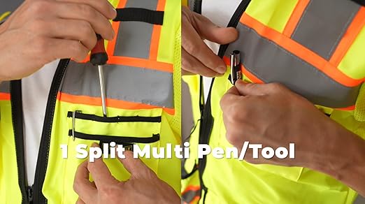 OccuNomix LUX-HDS2T3-YM Heavy Duty Solid/Mesh Two-Tone Surveyor Vest with Zipper, 8 Pockets, Class 3, 100% ANSI Polyester, Medium, Yellow (High Visibility)