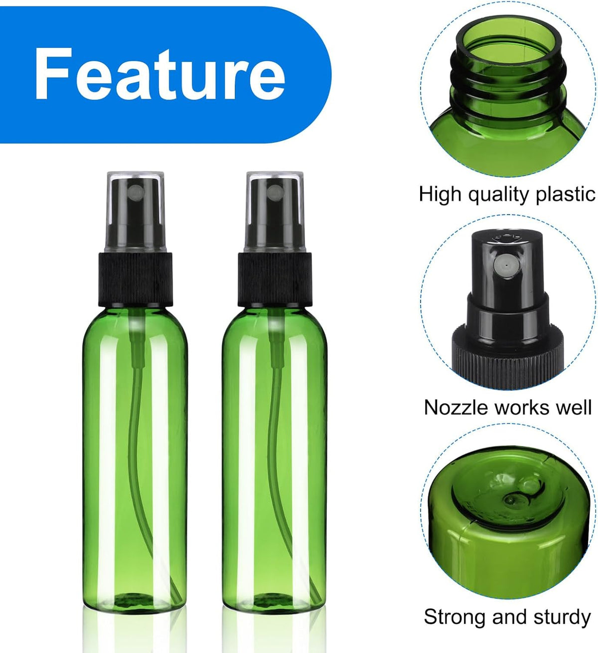 uxcell 10Pack Spray Bottles, 2 Oz/60ML Reusable Clear Empty Mist Plastic Mini Travel Bottle Set,Small Refillable Liquid Containers for Household Use, Essential Oil, Cleaning (Green Black)