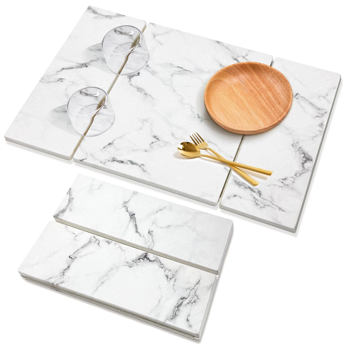 Large Stone Drying Mat for Kitchen Counter, 24"x16" Collapsible Quick Dry Dish Drying Mat, Water-Absorbent Marble Diatomaceous Earth Mats for Bottles Cups Dishes, Match Any Countertop