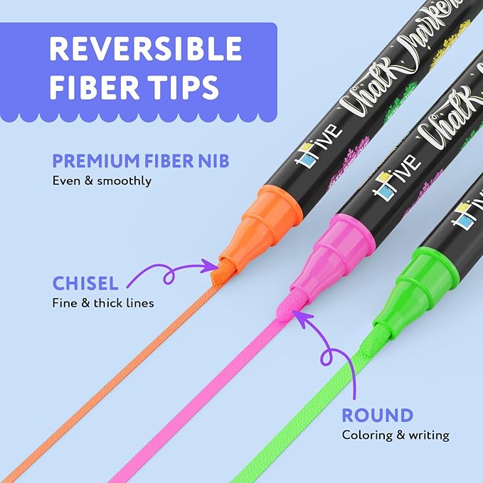 TFIVE Green Liquid Chalk Markers - 2 Pack Bright Colors Erasable Chalk Marker Pens, Reversible Tip, Non-Toxic, for Chalkboards, Signs, Glass, Easy to use Chalk markers TF800