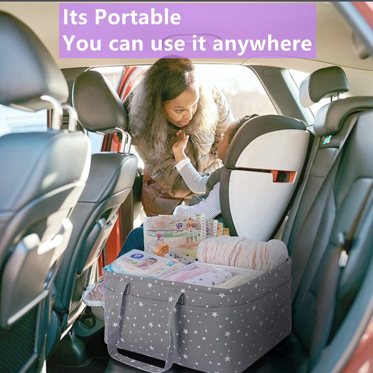 Baby Diaper Caddy Organizer- Extra Large Portable Diaper Basket with Removable Divider, Multi-Use Nursery Organizer for Diapers,Wipes,Baby Essential-Perfect Baby Basket bag Registry Must Have