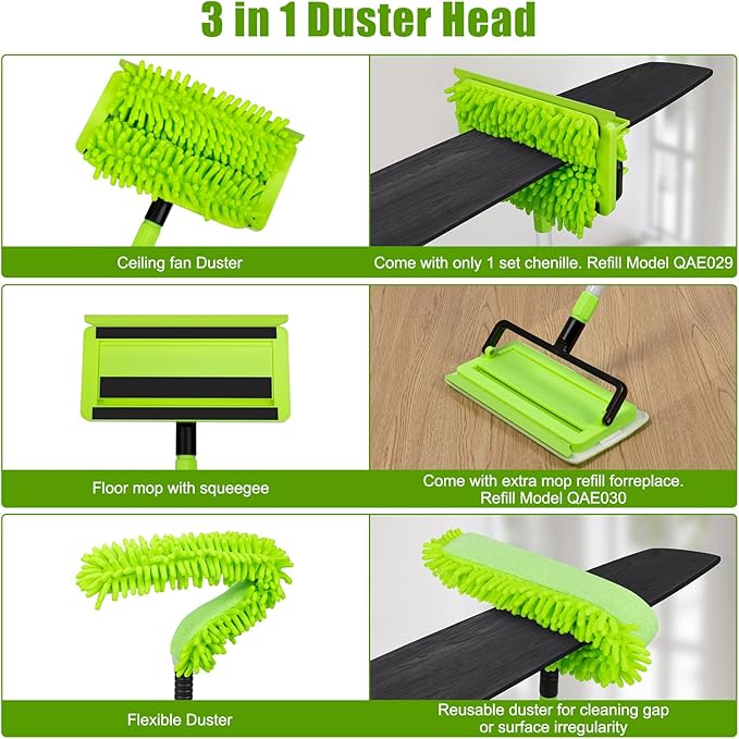 Ceiling Fan Cleaner Duster with 75'' Extension Pole, Flexible High Ceiling Fan Blades Cleaning Tool, Reusable Skinny Duster for Tight Spaces